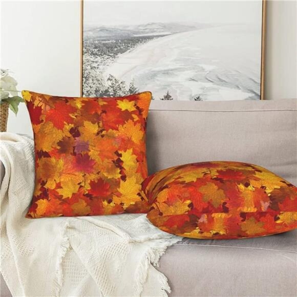 Fall Maple Leaves Throw Pillow Covers 18x18 Set of 2 Autumn‎ Decorative - Picture 7 of 8